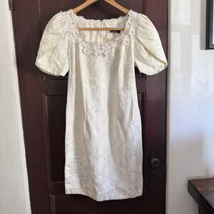 80s vintage CACHET by Bari Protas | White Jacquard Short Sleeve Dress | 9/10